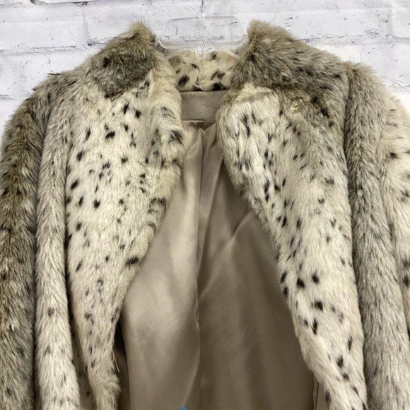 Vintage Style Vi Ltd Womens White Gray Animal Print Fur Winter Overcoat - Picture 2 of 7
